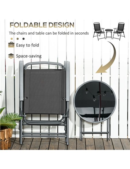 Outsunny Three-Piece Garden Seat Set, with Glass-Top Table - Black - pic 152201 | FastDaddyshop