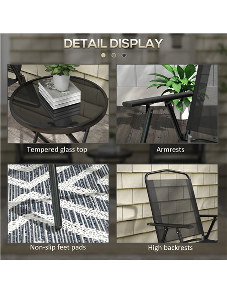 Outsunny Three-Piece Garden Seat Set, with Glass-Top Table - Black - pic 152203 | FastDaddyshop