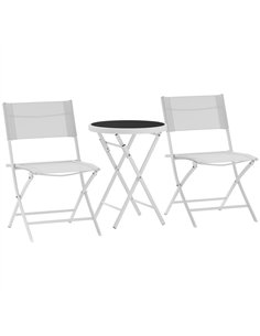 Outsunny 3 Pieces Outdoor Bistro Set, Glass Top Outdoor Table and 2 Folding Chairs with Protecting Feet, White