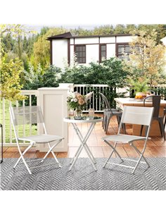 Outsunny 3 Pieces Outdoor Bistro Set, Glass Top Outdoor Table and 2 Folding Chairs with Protecting Feet, White 2