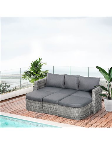 Outsunny 5-Seater Rattan Garden Furniture Set with Cushions, Convertible Middle Table, Mixed Grey