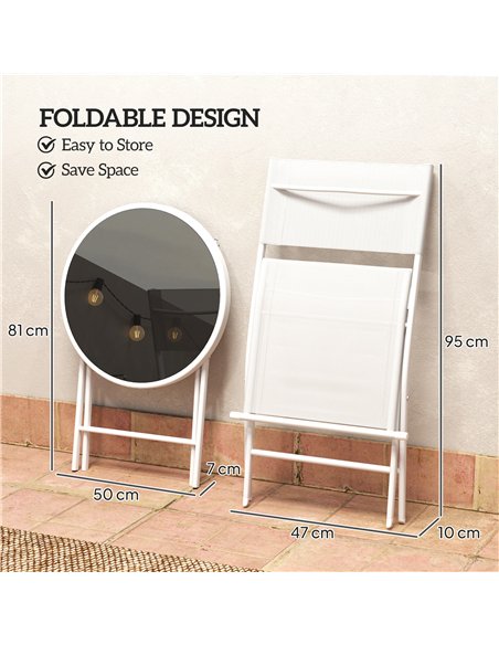 Outsunny 3 Pieces Outdoor Bistro Set, Glass Top Outdoor Table and 2 Folding Chairs with Protecting Feet, White - pic 152210 | FastDaddyshop