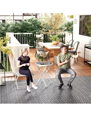Outsunny 3 Pieces Outdoor Bistro Set, Glass Top Outdoor Table and 2 Folding Chairs with Protecting Feet, White