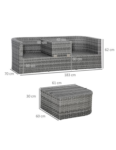 Outsunny 5-Seater Rattan Garden Furniture Set with Cushions, Convertible Middle Table, Mixed Grey - pic 15222 | FastDaddyshop