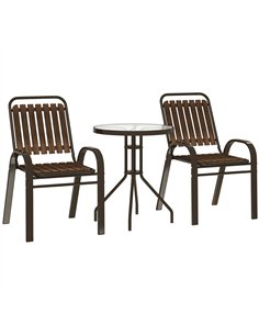 Outsunny 3 Pieces Patio Bistro Set with Stackable Chairs, Tempered Glass Table, for Outdoor, Balcony, Patio, Garden, Dark Brown