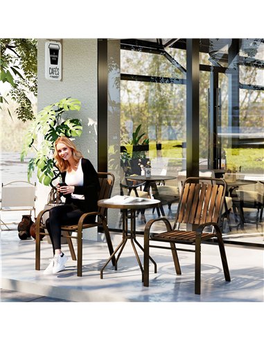 Outsunny 3 Pieces Patio Bistro Set with Stackable Chairs, Tempered Glass Table, for Outdoor, Balcony, Patio, Garden, Dark Brown