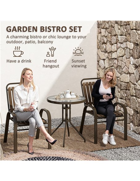Outsunny 3 Pieces Patio Bistro Set with Stackable Chairs, Tempered Glass Table, for Outdoor, Balcony, Patio, Garden, Dark Brown - pic 152227 | FastDaddyshop