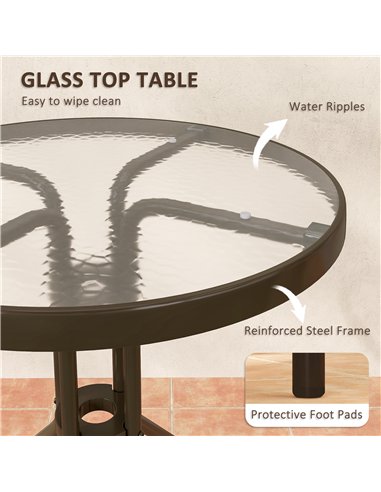 Outsunny 3 Pieces Patio Bistro Set with Stackable Chairs, Tempered Glass Table, for Outdoor, Balcony, Patio, Garden, Dark Brown