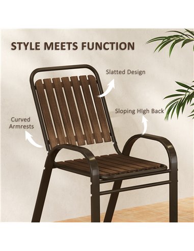 Outsunny 3 Pieces Patio Bistro Set with Stackable Chairs, Tempered Glass Table, for Outdoor, Balcony, Patio, Garden, Dark Brown