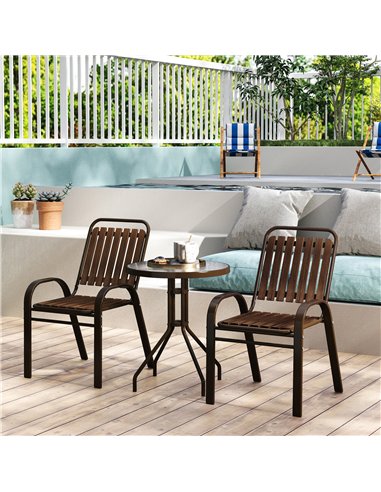 Outsunny 3 Pieces Patio Bistro Set with Stackable Chairs, Tempered Glass Table, for Outdoor, Balcony, Patio, Garden, Dark Brown