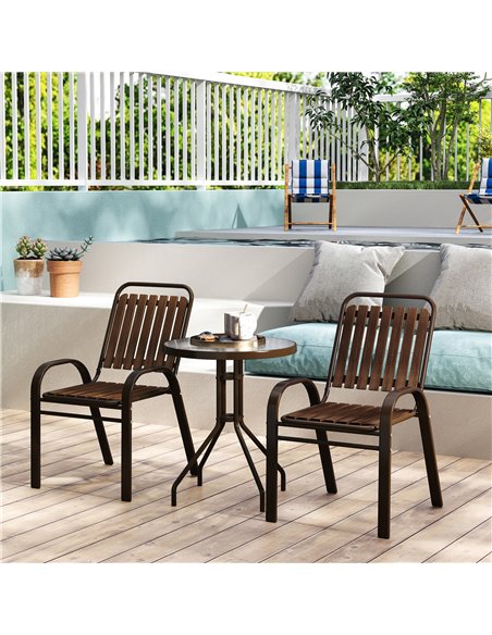Outsunny 3 Pieces Patio Bistro Set with Stackable Chairs, Tempered Glass Table, for Outdoor, Balcony, Patio, Garden, Dark Brown - pic 152231 | FastDaddyshop