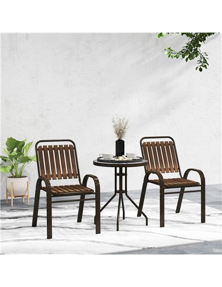 Outsunny 3 Pieces Patio Bistro Set with Stackable Chairs, Tempered Glass Table, for Outdoor, Balcony, Patio, Garden, Dark Brown - pic 152232 | FastDaddyshop