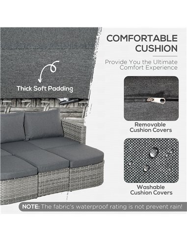 Outsunny 5-Seater Rattan Garden Furniture Set with Cushions, Convertible Middle Table, Mixed Grey