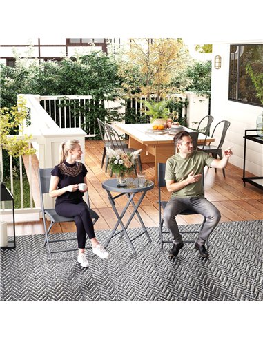 Outsunny 3 Pieces Outdoor Bistro Set, Glass Top Outdoor Table and 2 Folding Chairs with Protecting Feet, Grey