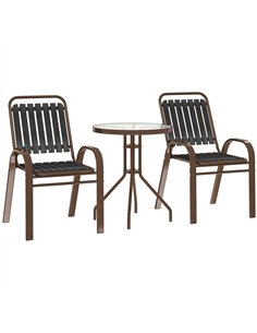 Outsunny 3 Pieces Patio Bistro Set with Stackable Chairs, Tempered Glass Table, for Outdoor, Balcony, Patio, Garden Charcoal Gre