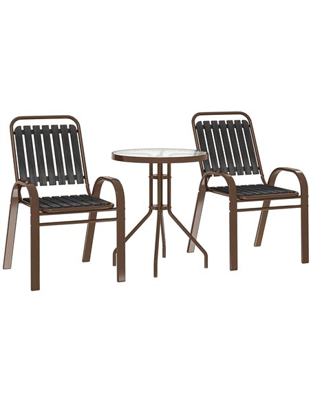 Outsunny 3 Pieces Patio Bistro Set with Stackable Chairs, Tempered Glass Table, for Outdoor, Balcony, Patio, Garden Charcoal Gre - pic 152242 | FastDaddyshop