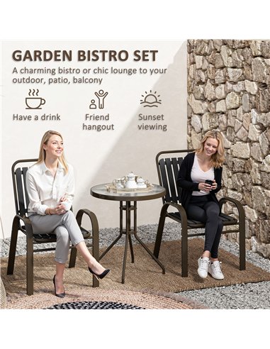 Outsunny 3 Pieces Patio Bistro Set with Stackable Chairs, Tempered Glass Table, for Outdoor, Balcony, Patio, Garden Charcoal Gre