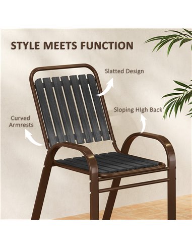 Outsunny 3 Pieces Patio Bistro Set with Stackable Chairs, Tempered Glass Table, for Outdoor, Balcony, Patio, Garden Charcoal Gre