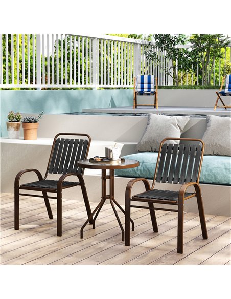 Outsunny 3 Pieces Patio Bistro Set with Stackable Chairs, Tempered Glass Table, for Outdoor, Balcony, Patio, Garden Charcoal Gre - pic 152249 | FastDaddyshop