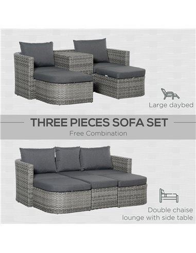 Outsunny 5-Seater Rattan Garden Furniture Set with Cushions, Convertible Middle Table, Mixed Grey