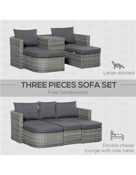 Outsunny 5-Seater Rattan Garden Furniture Set with Cushions, Convertible Middle Table, Mixed Grey - pic 15225 | FastDaddyshop