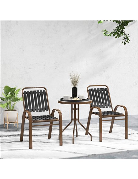 Outsunny 3 Pieces Patio Bistro Set with Stackable Chairs, Tempered Glass Table, for Outdoor, Balcony, Patio, Garden Charcoal Gre - pic 152250 | FastDaddyshop