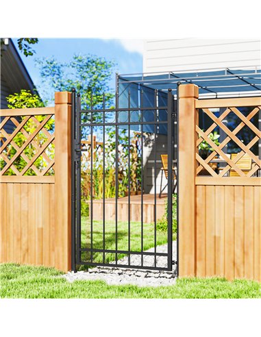 Outsunny Galvanised Steel Garden Gate, Outdoor Fence Gate Security Barrier with Lock, Keys and Handle, Outdoor Entrance Way Door