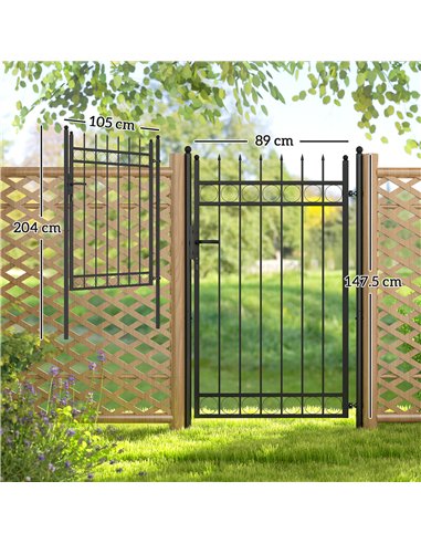Outsunny Galvanised Steel Garden Gate, Outdoor Fence Gate Security Barrier with Lock, Keys and Handle, Outdoor Entrance Way Door