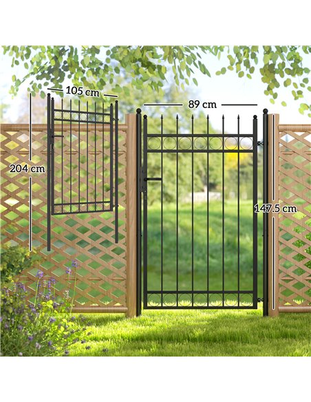 Outsunny Galvanised Steel Garden Gate, Outdoor Fence Gate Security Barrier with Lock, Keys and Handle, Outdoor Entrance Way Door - pic 152271 | FastDaddyshop