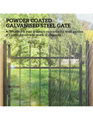 Outsunny Galvanised Steel Garden Gate, Outdoor Fence Gate Security Barrier with Lock, Keys and Handle, Outdoor Entrance Way Door