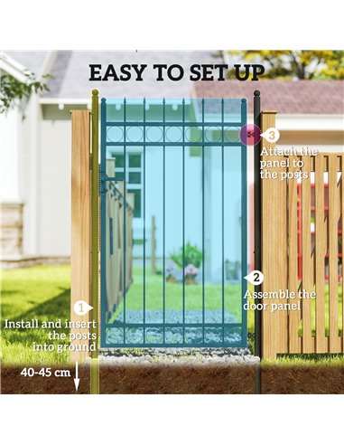 Outsunny Galvanised Steel Garden Gate, Outdoor Fence Gate Security Barrier with Lock, Keys and Handle, Outdoor Entrance Way Door