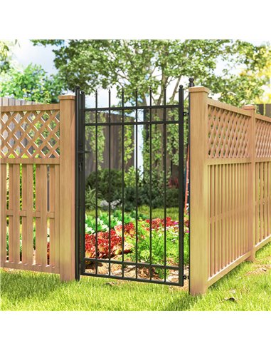 Outsunny Galvanised Steel Garden Gate, Outdoor Fence Gate Security Barrier with Lock, Keys and Handle, Outdoor Entrance Way Door