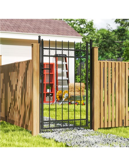 Outsunny Galvanised Steel Garden Gate, Outdoor Fence Gate Security Barrier with Lock, Keys and Handle, Outdoor Entrance Way Door - pic 152276 | FastDaddyshop