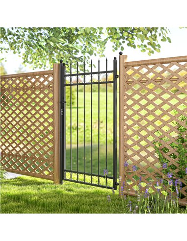 Outsunny Galvanised Steel Garden Gate, Outdoor Fence Gate Security Barrier with Lock, Keys and Handle, Outdoor Entrance Way Door