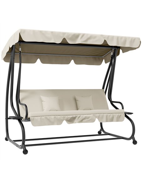 Outsunny Convertible Three-Seater Swing Chair Bed - Cream - pic 152278 | FastDaddyshop