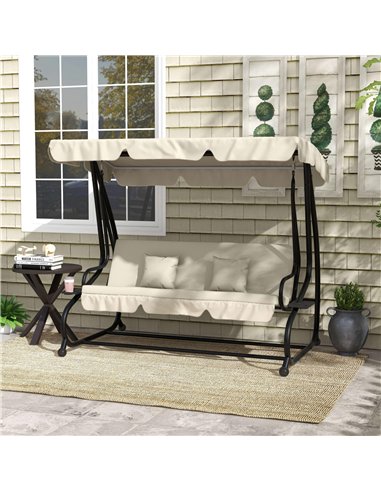 Outsunny Convertible Three-Seater Swing Chair Bed - Cream