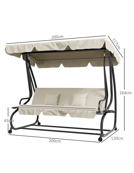 Outsunny Convertible Three-Seater Swing Chair Bed - Cream - pic 152280 | FastDaddyshop