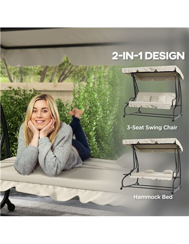 Outsunny Convertible Three-Seater Swing Chair Bed - Cream