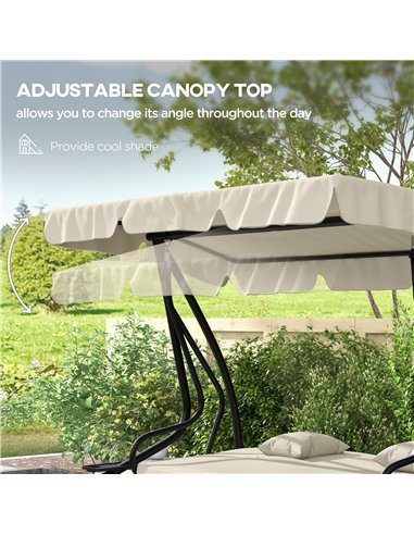 Outsunny Convertible Three-Seater Swing Chair Bed - Cream