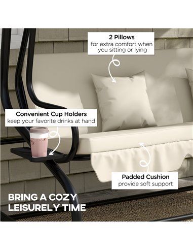 Outsunny Convertible Three-Seater Swing Chair Bed - Cream