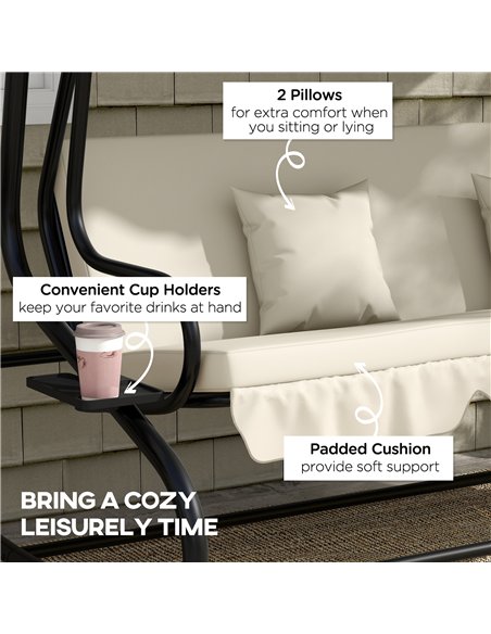 Outsunny Convertible Three-Seater Swing Chair Bed - Cream - pic 152284 | FastDaddyshop