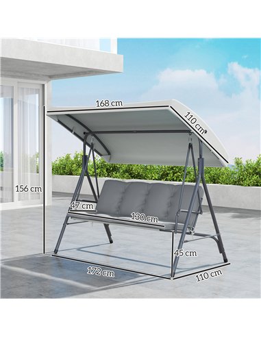 Outsunny Three-Seater Garden Swing Seat - Light Grey