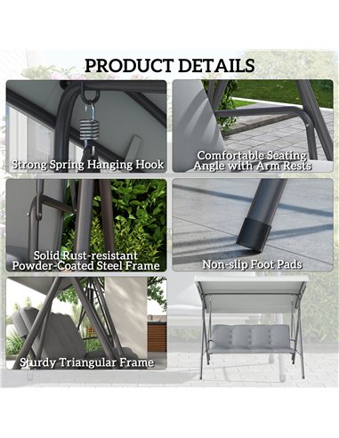 Outsunny Three-Seater Garden Swing Seat - Light Grey