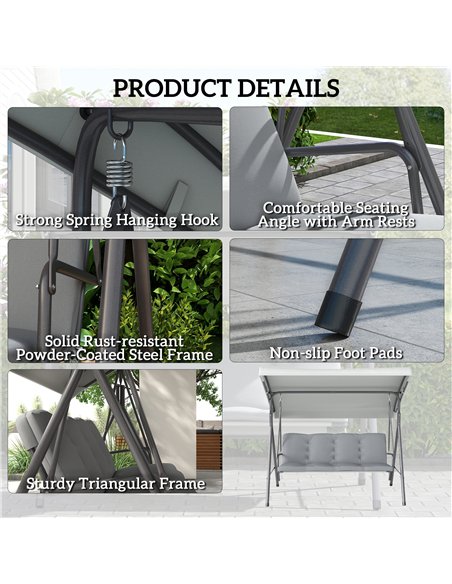 Outsunny Three-Seater Garden Swing Seat - Light Grey - pic 152292 | FastDaddyshop