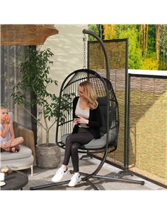 Outsunny Hanging Egg Chair, Foldable Rattan Garden Swing Chair with Installation Kit, Thickened Cushion and Headrest, Indoor Out 2