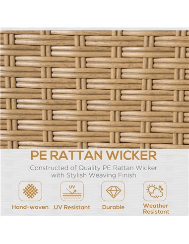 Outsunny 4 Pieces Garden PE Rattan Sofa Set, Patio Wicker Aluminium Frame Conversation w/Wood Grain Plastic Table, Khaki