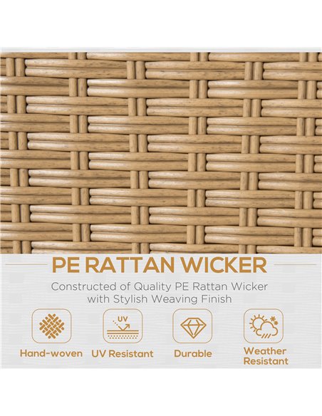 Outsunny 4 Pieces Garden PE Rattan Sofa Set, Patio Wicker Aluminium Frame Conversation w/Wood Grain Plastic Table, Khaki - pic 15231 | FastDaddyshop