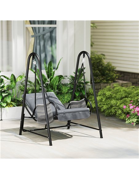 Outsunny Rattan Swing Chair, Outdoor Garden Hanging Swing Seat with Stand and Seat Cushion, Porch Hanging Chair for Balcony, Gar - pic 152315 | FastDaddyshop