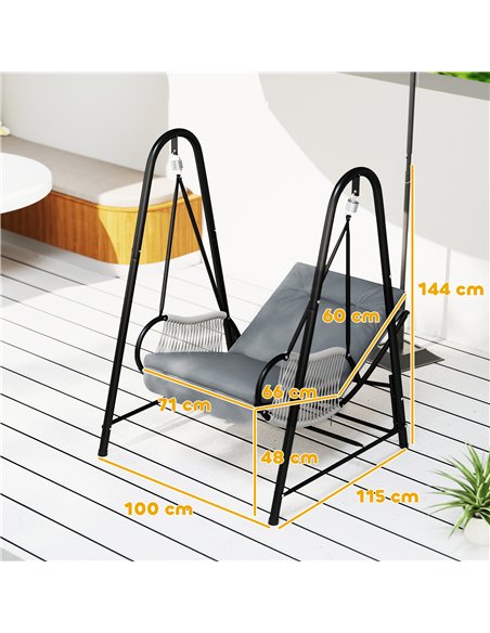 Outsunny Rattan Swing Chair, Outdoor Garden Hanging Swing Seat with Stand and Seat Cushion, Porch Hanging Chair for Balcony, Gar - pic 152316 | FastDaddyshop