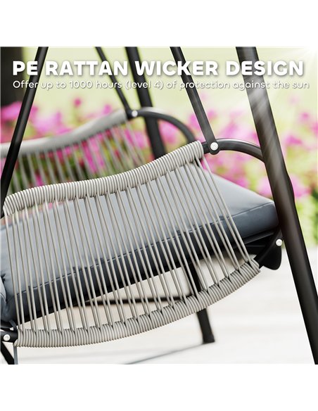 Outsunny Rattan Swing Chair, Outdoor Garden Hanging Swing Seat with Stand and Seat Cushion, Porch Hanging Chair for Balcony, Gar - pic 152318 | FastDaddyshop